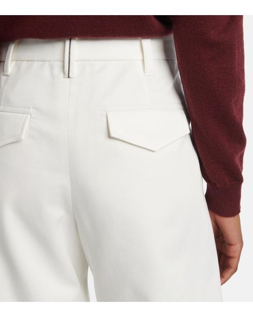Brunello Cucinelli White Cotton Barrel-Leg Pants