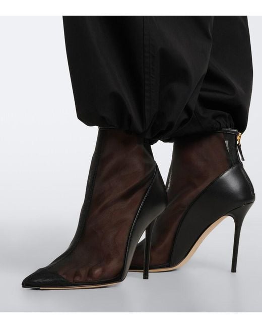 Malone Souliers Black Arc Leather-Trimmed Mesh Ankle Boots