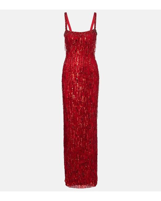 Jenny Packham Red Fleur Sequined Gown