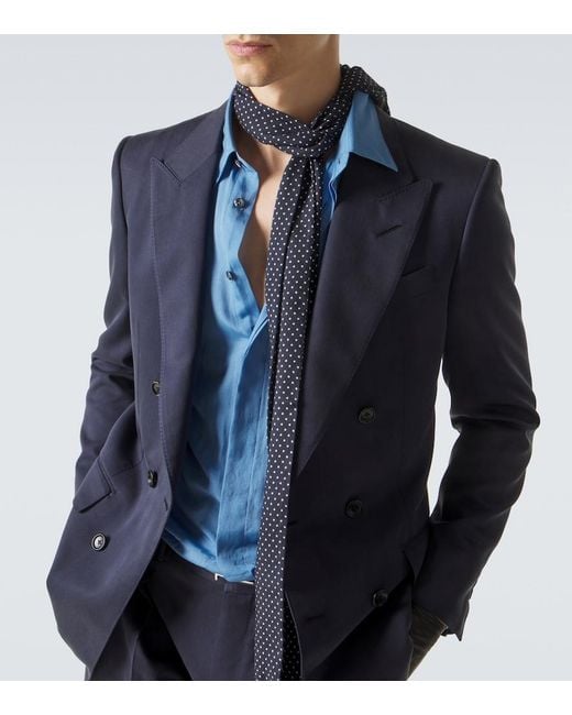 Tom Ford Blue Double-Breasted Silk Blazer for men