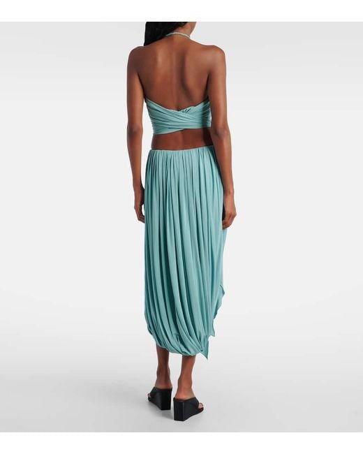 Falda Midi De Jersey Fruncida Alaïa de color Blue