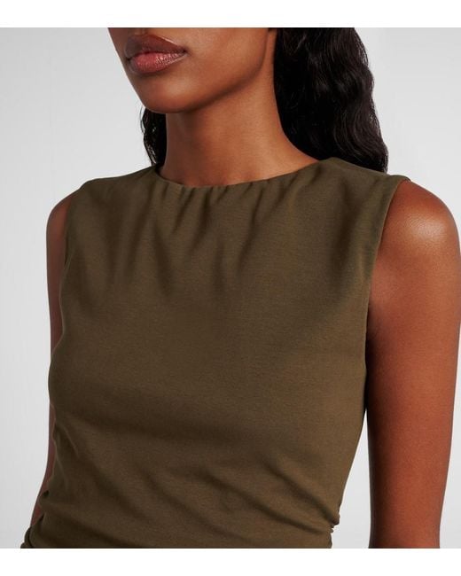 Veronica Beard Green Charissa Ruched Cotton-Blend Midi Dress