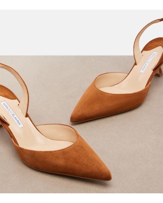 Manolo Blahnik Brown Carolyne Suede Slingback Pumps