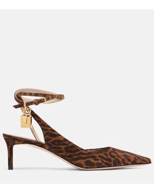 Tom Ford Brown Padlock 55 Suede Slingback Pumps