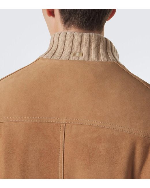 Fedeli Brown Cashmere-Trimmed Suede Jacket for men