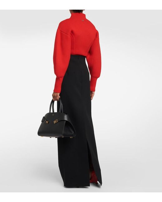Ferragamo Black High-Rise Wool-Blend Maxi Skirt