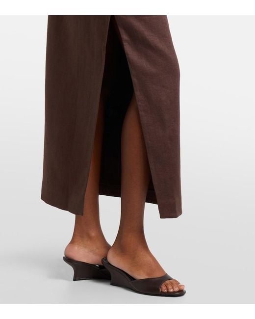 Sir Brown Linen Midi Skirt