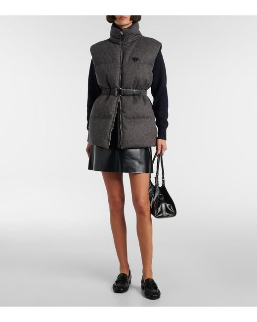 Prada Black Belted Virgin Wool Down Vest