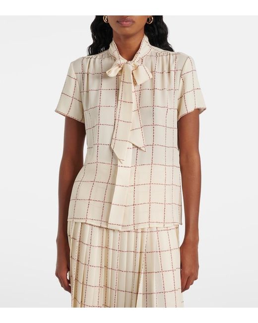 Loro Piana Natural Febe Checked Silk Blouse
