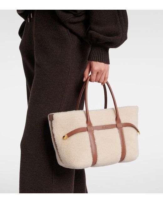 Loro Piana Natural Ghiera Small Shearling-Trimmed Tote Bag
