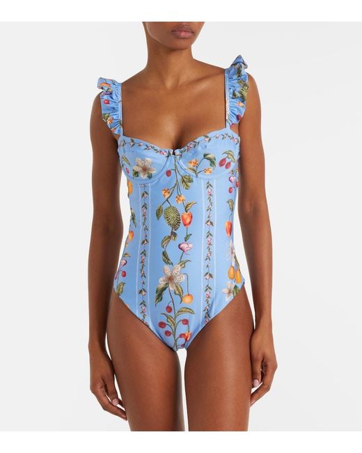 Agua Bendita Blue Ajonjoli Printed Ruffled Swimsuit