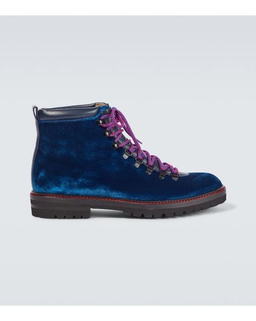Manolo Blahnik Blue Calaurio Velvet Lace-up Boots for men