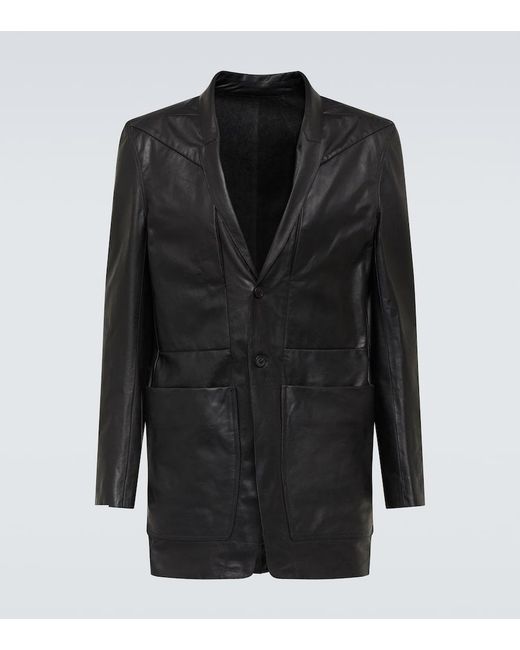 Rick Owens Black Oiled-Leather Blazer for men