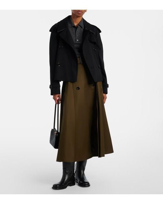 Burberry Green Cotton Gabardine Midi Skirt
