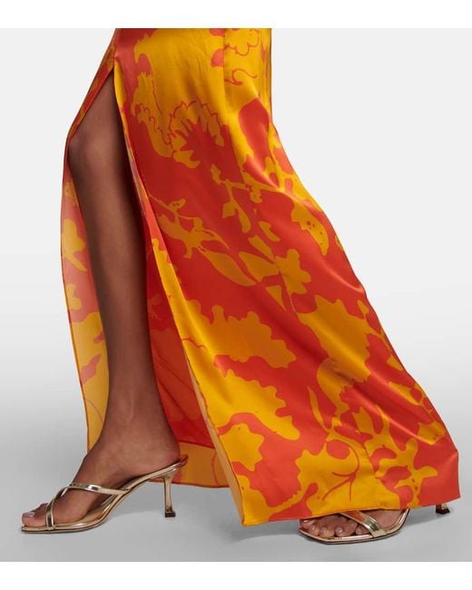 Sir Orange Printed Silk Maxi Dress