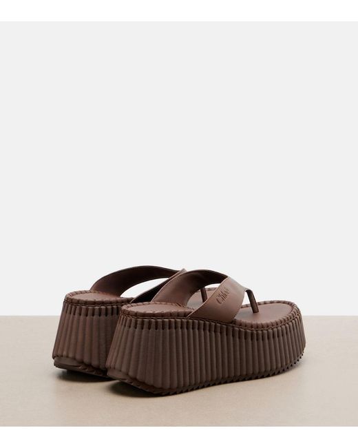 Chloé Brown Nama Leather Platform Thong Sandals