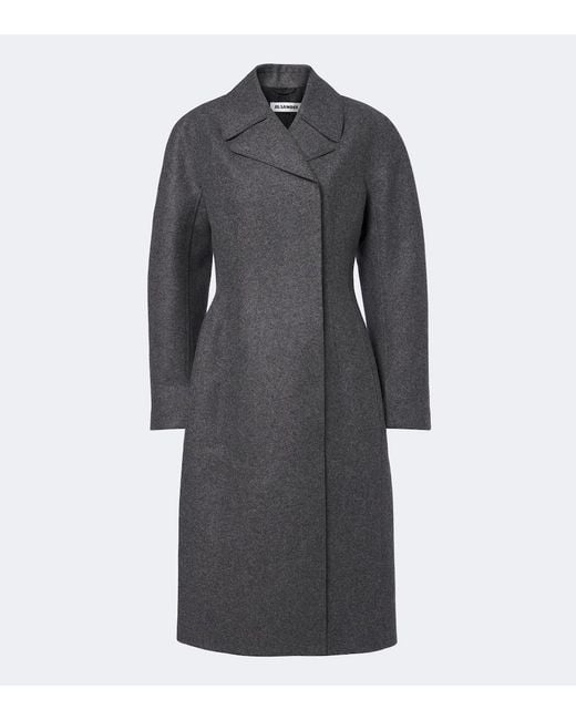 Jil Sander Gray Double-Breasted Virgin Wool Coat