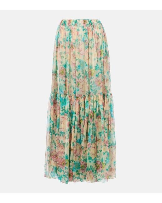 Jupe Longue En Soie A Fleurs Chloé en coloris Green