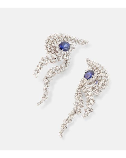 YEPREM White 18kt Gold Earrings With Diamonds And Sapphires