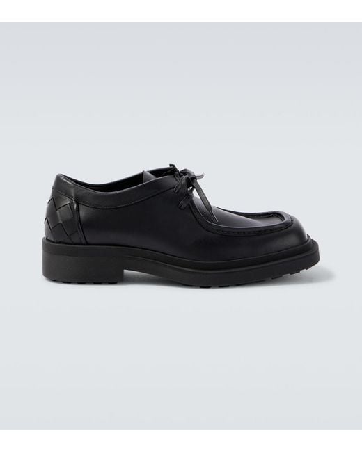 Bottega Veneta Black Ben Intrecciato Leather Derby Shoes for men