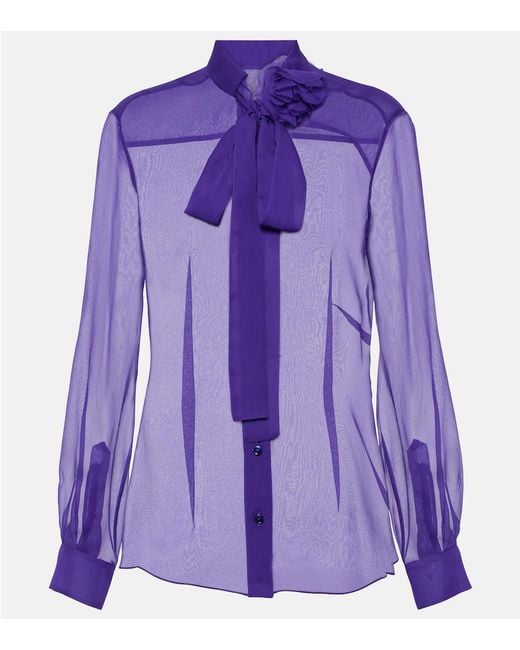 Dolce & Gabbana Purple Tie-Neck Silk Chiffon Blouse