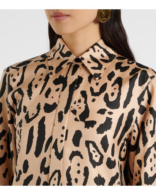 Sportmax Brown Armony Leopard-Print Silk Top