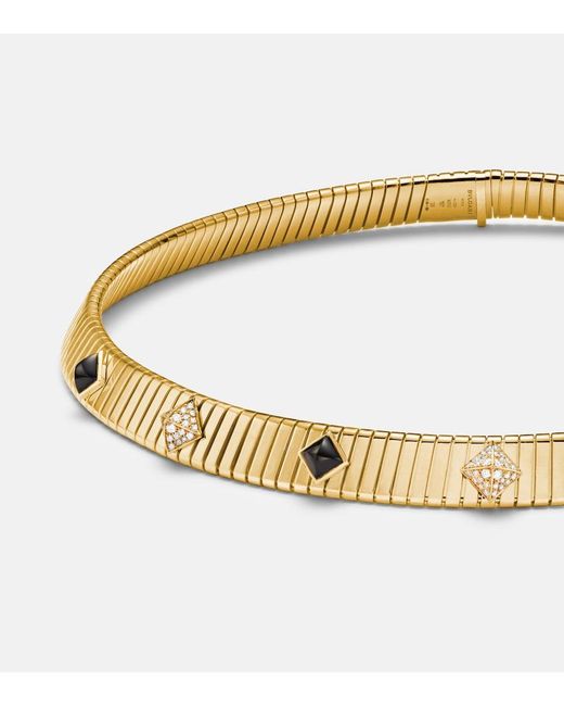 BVLGARI Metallic Tubogas 18Kt Necklace With Diamonds And Onyx