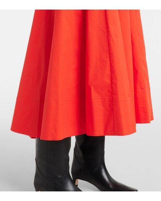 Staud Red Wells Cotton Poplin Midi Dress