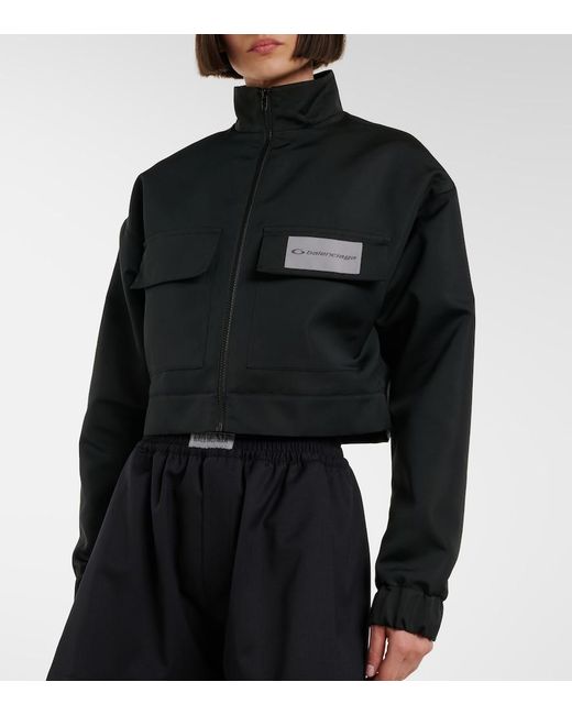Balenciaga Black Cropped Technical Faille Track Jacket