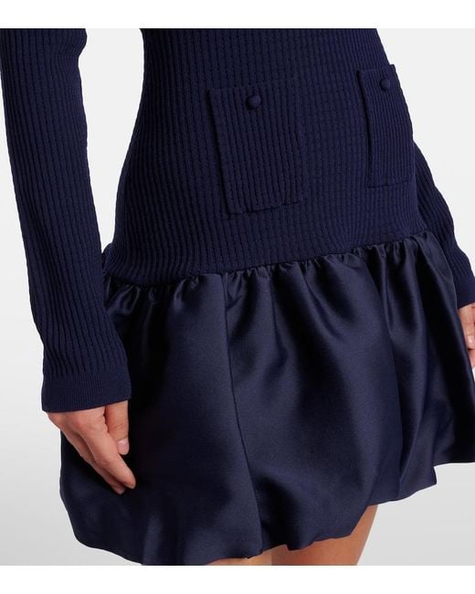 Self-Portrait Blue Waffle-Knit Minidress