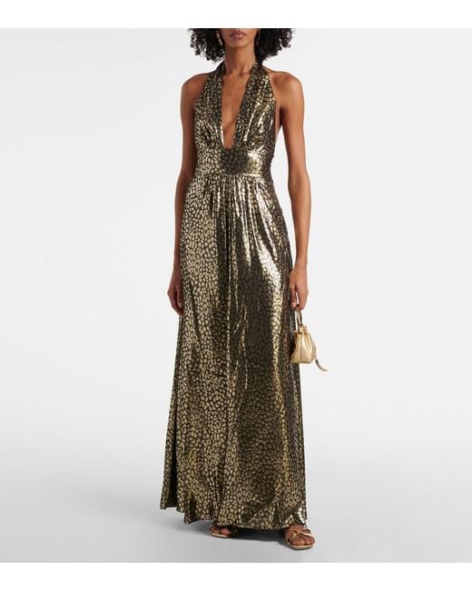 Alexandra Miro Natural Ivy Leopard-Print Open-Back Maxi Dress