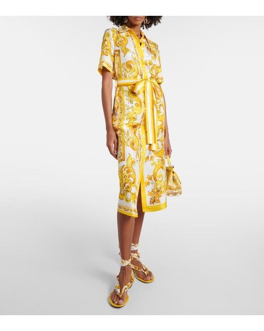 Dolce & Gabbana Metallic Majolica Silk Twill Shirt Dress