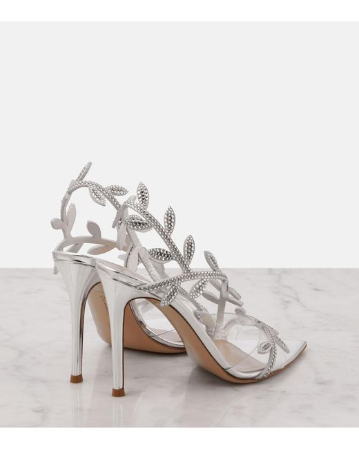 Gianvito Rossi White Flavia 105 Embellished Mirrored Leather Sandals