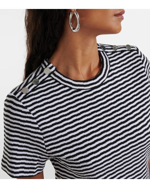 Veronica Beard White Draya Striped Cotton-Blend T-Shirt