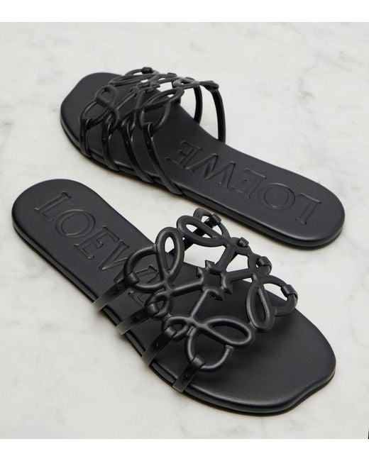 Loewe Black Paula's Ibiza Petal Anagram Leather Slides