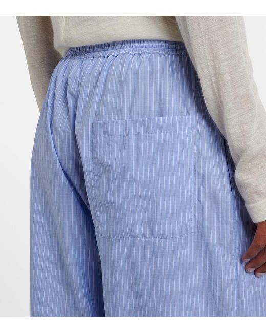 The Row Blue Orien Striped Cotton Wide-Leg Pants