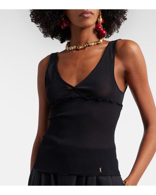 Saint Laurent Black Scalloped Silk Satin Top