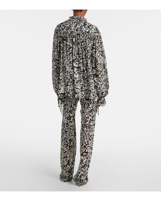 Dries Van Noten Gray Printed Straight Pants
