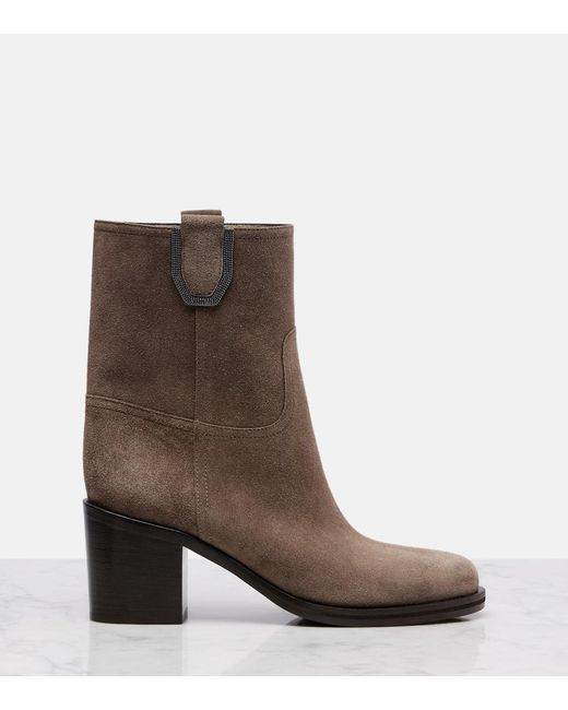 Brunello Cucinelli Brown Suede Ankle Boots