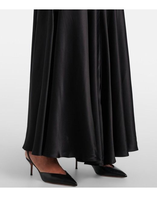 Rodarte Black Floral-Applique Silk Satin Maxi Dress