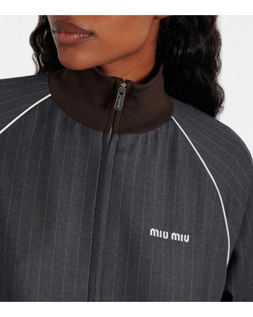 Miu Miu Black Pinstripe Virgin Wool Blouson