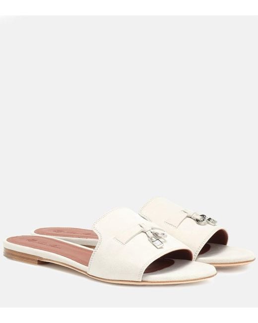 Loro Piana Gray Summer Charms Suede Slides