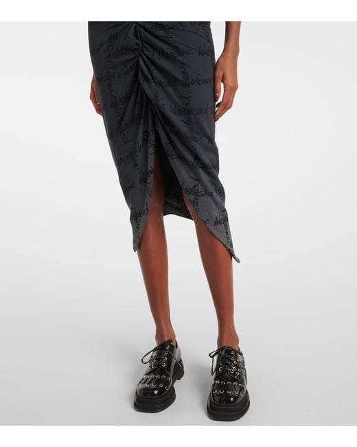 Vivienne Westwood Black Pulling Gathered Cotton Pique Midi Dress