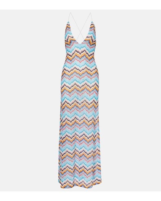Missoni Blue Zigzag Halterneck Maxi Dress