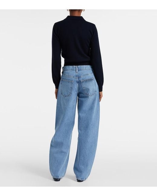 FRAME Blue Argyle Wool-Blend Polo Sweater