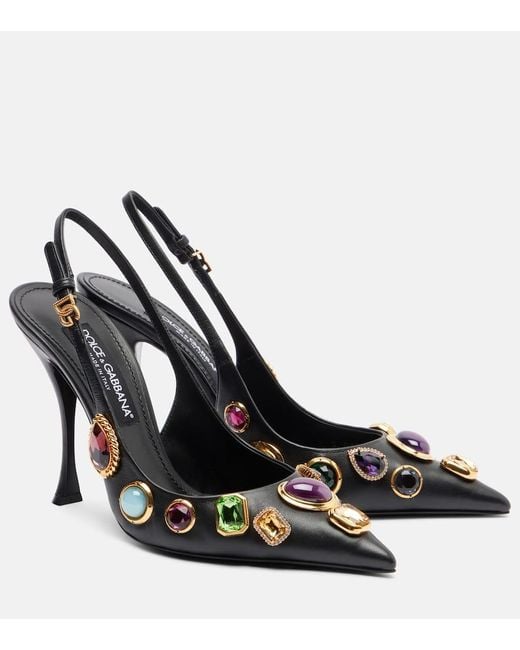Dolce & Gabbana Black Slingback-Pumps Dg Aus Leder Mit Kristallen