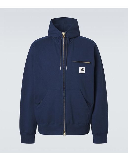 Sacai Blue X Carhartt Cotton Jersey Hoodie for men