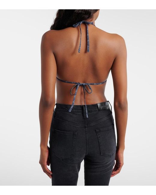Gucci Blue Gg Denim Jacquard Bra Top