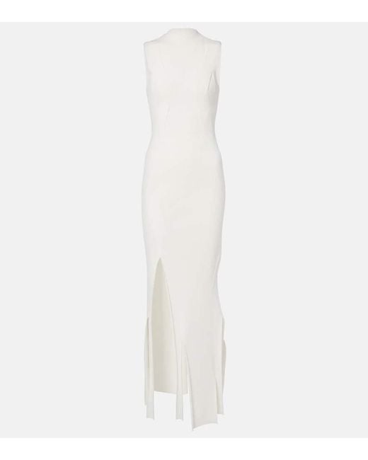Victoria Beckham White Pleated Ribbed-Knit Gown