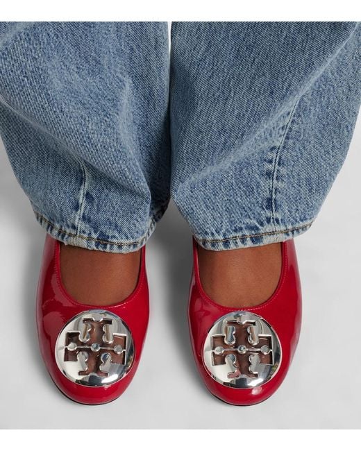 Tory Burch Red Reva Embellished Patent Leather Ballet Flats